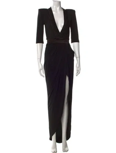 Pre-owned Zhivago Plunge Neckline Long Dress In Black