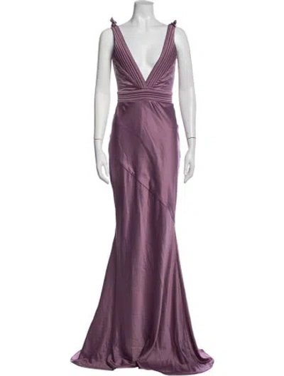 Pre-owned Zhivago Plunge Neckline Long Dress In Purple