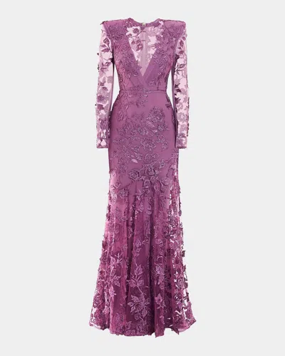 Zhivago Poetry Remains Embroidered Mermaid Gown In Purple