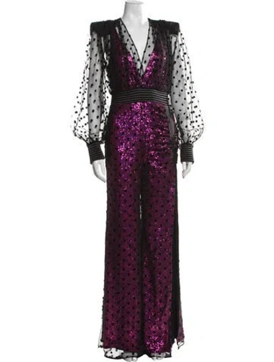 Pre-owned Zhivago Polka Dot Print V-neck Jumpsuit W/ Tags In Black