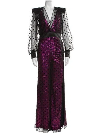 Pre-owned Zhivago Polka Dot Print V-neck Jumpsuit W/ Tags In Black