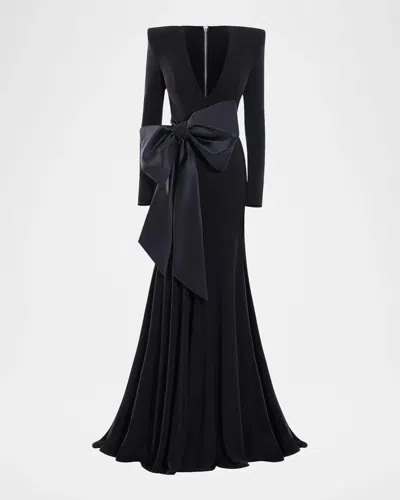 Zhivago Portrait Of A Siren Bow Jersey Gown In Black