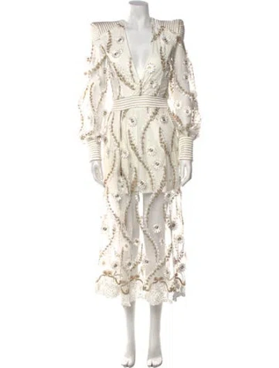 Pre-owned Zhivago Printed Long Dress In White