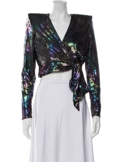 Pre-owned Zhivago Printed V-neck Crop Top W/ Tags In Multicolor