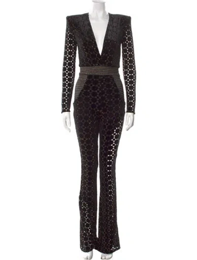 Pre-owned Zhivago Printed V-neck Jumpsuit In Black