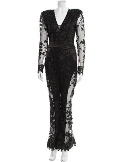 Pre-owned Zhivago Printed V-neck Jumpsuit In Black