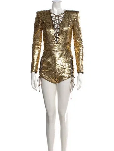 Pre-owned Zhivago Sequin Patterned Jumpsuit W/ Tags In Gold