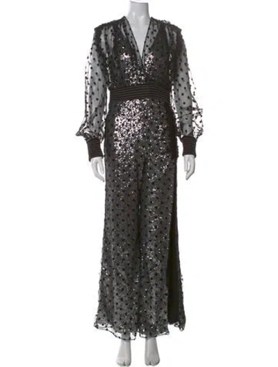 Pre-owned Zhivago Sequin Polka Dot Print Jumpsuit In Black