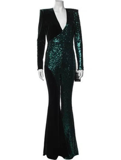 Pre-owned Zhivago Sequin V-neck Jumpsuit In Green