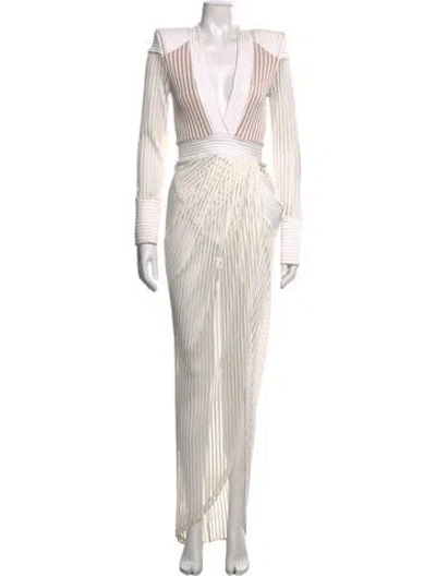 Pre-owned Zhivago Striped Long Dress In White