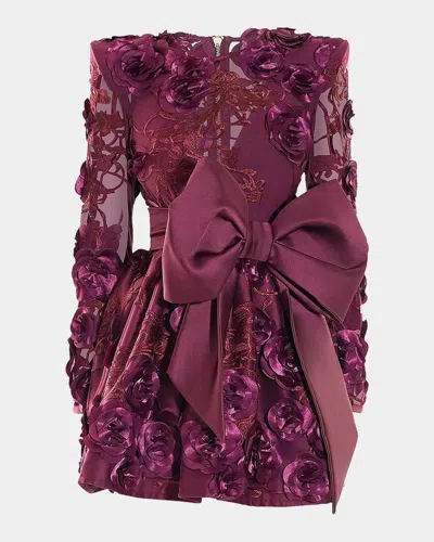 Zhivago The Beautiful & The Lost Floral Mesh Mini Dress In Plum