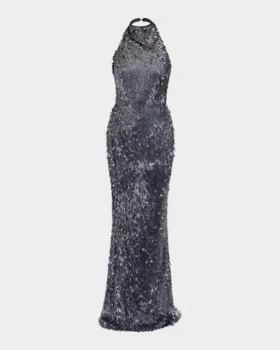 Zhivago The Changing Moon Sequin Gown In Silver