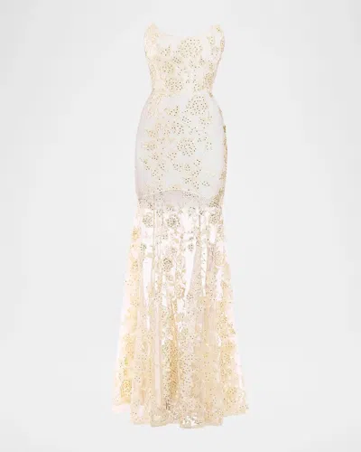 Zhivago The Voice Returns Embroidered Strapless Gown In White