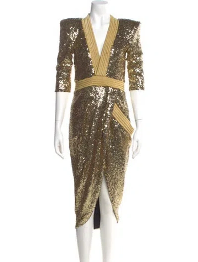 Pre-owned Zhivago V-neck Long Dress In Gold