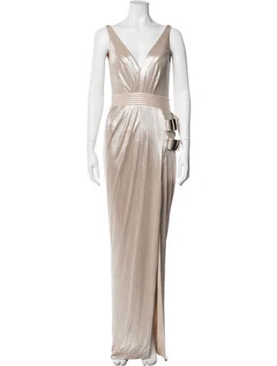 Pre-owned Zhivago V-neck Long Dress In Metallic/neutrals