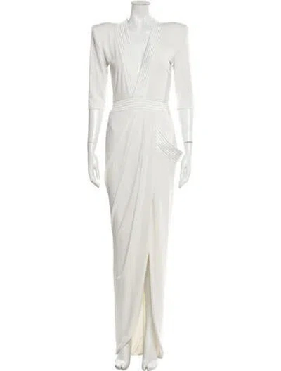 Pre-owned Zhivago V-neck Long Dress In White