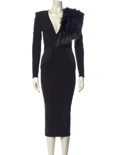 Pre-owned Zhivago V-neck Midi Length Dress In Black
