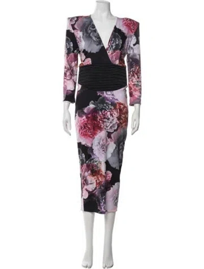 Pre-owned Zhivago V-neck Midi Length Dress In Black/purple