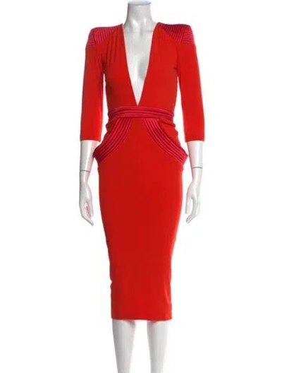 Pre-owned Zhivago V-neck Midi Length Dress In Red