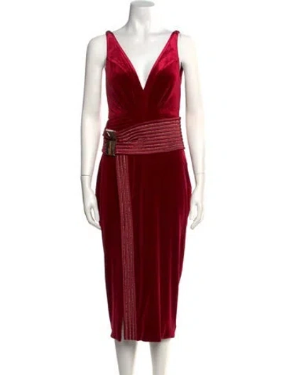 Pre-owned Zhivago V-neck Midi Length Dress In Red