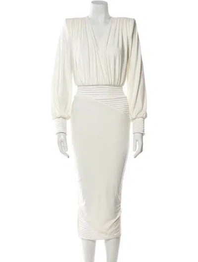 Pre-owned Zhivago V-neck Midi Length Dress In White