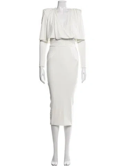 Pre-owned Zhivago V-neck Midi Length Dress In White