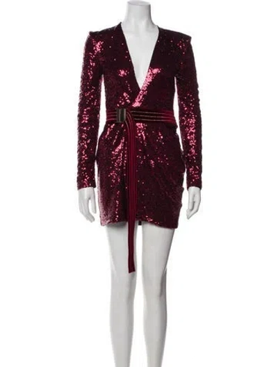 Pre-owned Zhivago V-neck Mini Dress In Burgundy