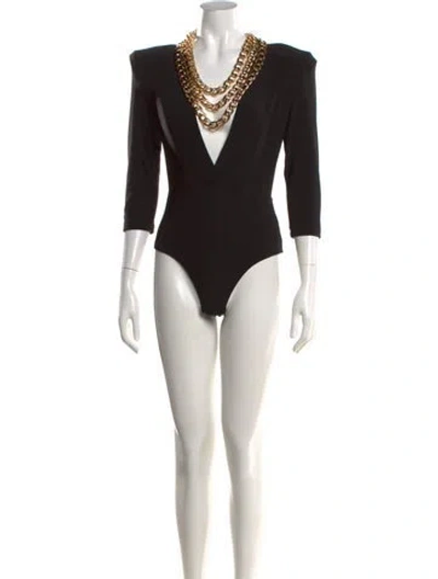 Pre-owned Zhivago V-neck Three-quarter Sleeve Bodysuit In Black