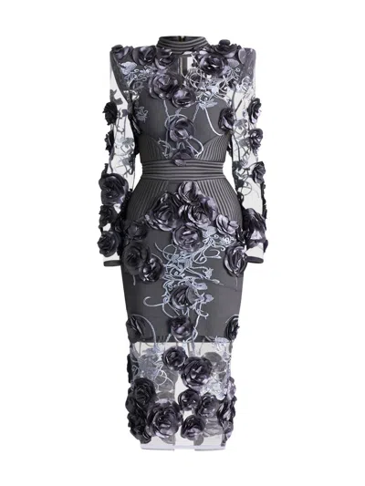 Zhivago Women's Battle Lines Floral-embellished Vendetta Dress In Gray