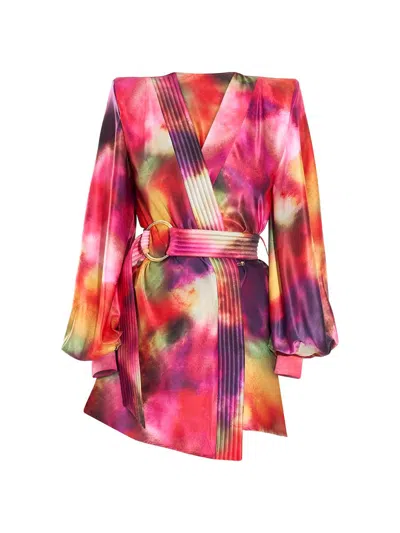 Zhivago Women's Cala Conta Tie-dye Satin Tie-waist Minidress In Neutral