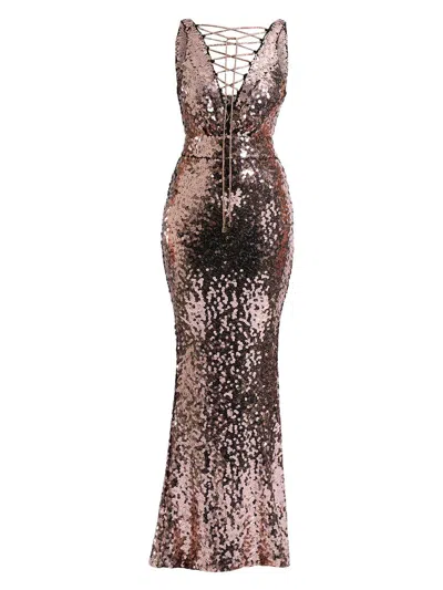 Zhivago Women's Double Star Stretch Sequin Lace-up Gown In Gold
