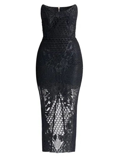 Zhivago Women's Imprint Lace Strapless Midi-dress In Black