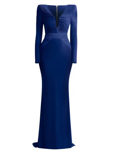 Zhivago The Bloom Gathered Jersey Gown In Blue