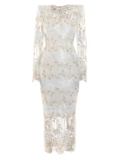 Zhivago Women's Violets And Music Satin Column Gown In White