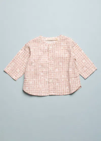 Zhoe & Tobiah Kids' Boy's Dash Collarless Shirt In Ecru/brown In Black