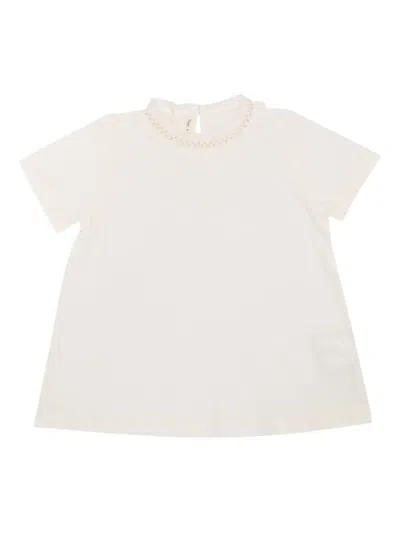 Zhoe & Tobiah Kids' Embroidered-frill Cotton T-shirt In White