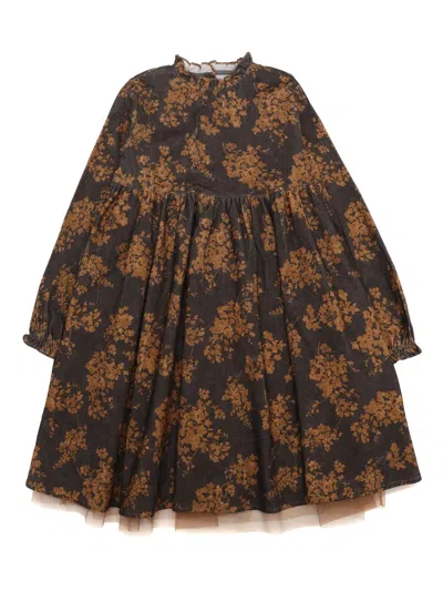 Zhoe & Tobiah Kids' Floral-print Cotton Dress In Brown