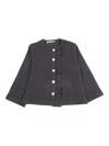 Zhoe & Tobiah Ruffled Button-up Cardigan In Gray