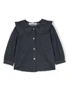 Zhoe & Tobiah Ruffled-trim Washed Denim Blouse In Blue