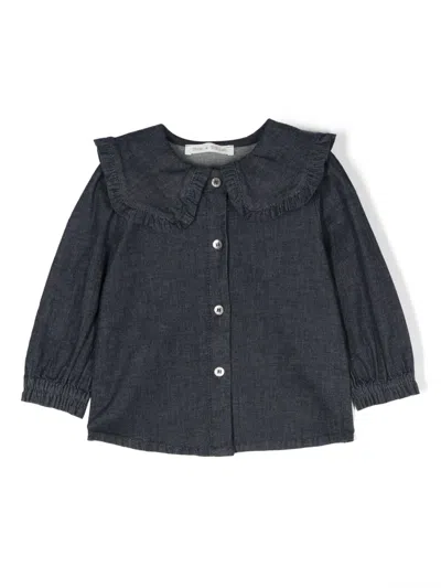 Zhoe & Tobiah Babies' Ruffled-trim Washed Denim Blouse In Blue