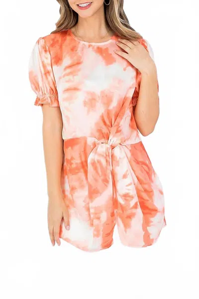 Zia Apparel Tie Dye Round Neckline Puffed Sleeve In Orange In Pink
