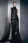 ZIAD NAKAD EMBELLISHED SLEEVELESS GOWN WITH SHOULDER DRAPE