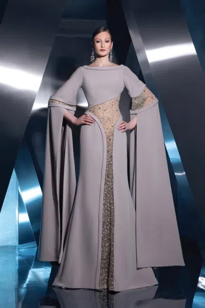 Ziad Nakad Sleeved Boat Neck Gown