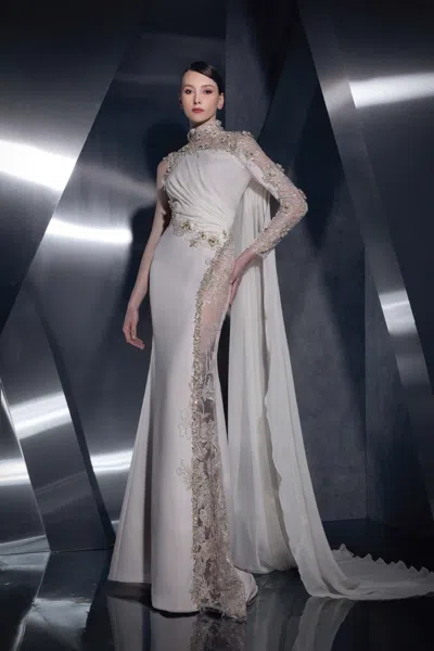 Ziad Nakad Sleeved Sheer Panel Gown