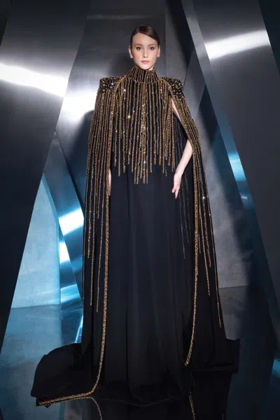 Ziad Nakad Structured Shoulder High Neck Gown