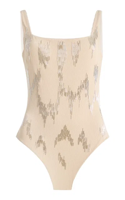 Ziah Arpoador Embroidered One-piece Swimsuit In Neutral