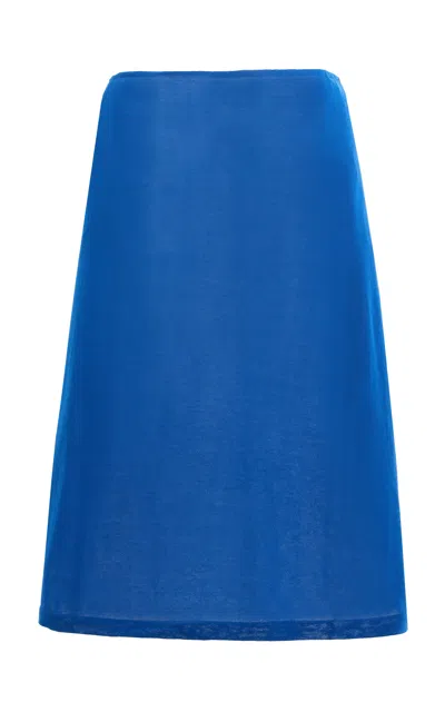 Ziah Cotton-blend Sheet Knit Midi Skirt In Blue