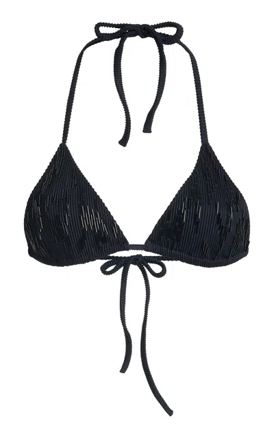 Ziah Embroidered Triangle Bikini Top In Black