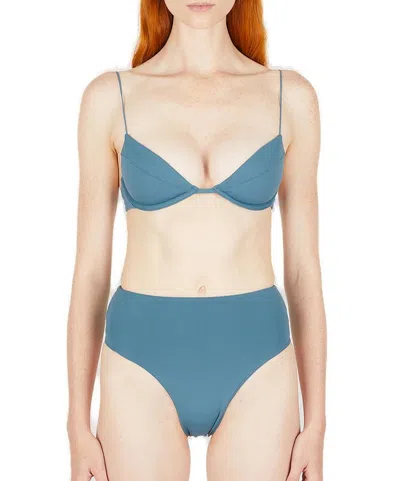 Ziah Fine Strap Almond Bikini Top In Blue