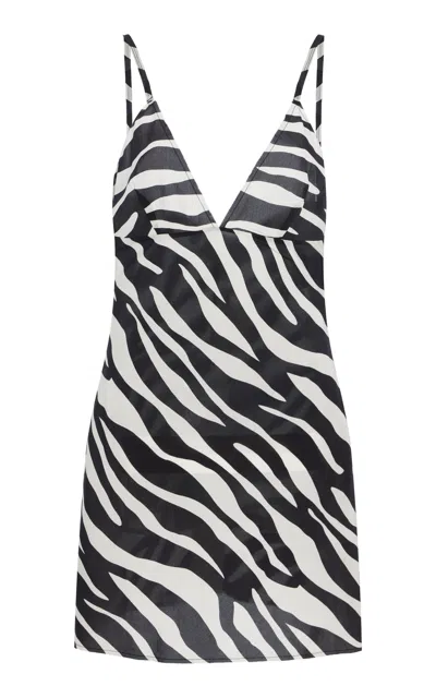 Ziah Zebra-print Cotton Mini Dress In Black,white